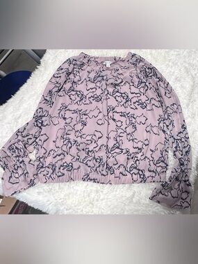 Nine West Dusty Pink Blouse with Navy Floral Print